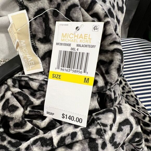 MICHAEL MICHAEL KORS Gray Leopard Print Long Sleeve Boat Neck Mini Dress - Picture 5 of 9